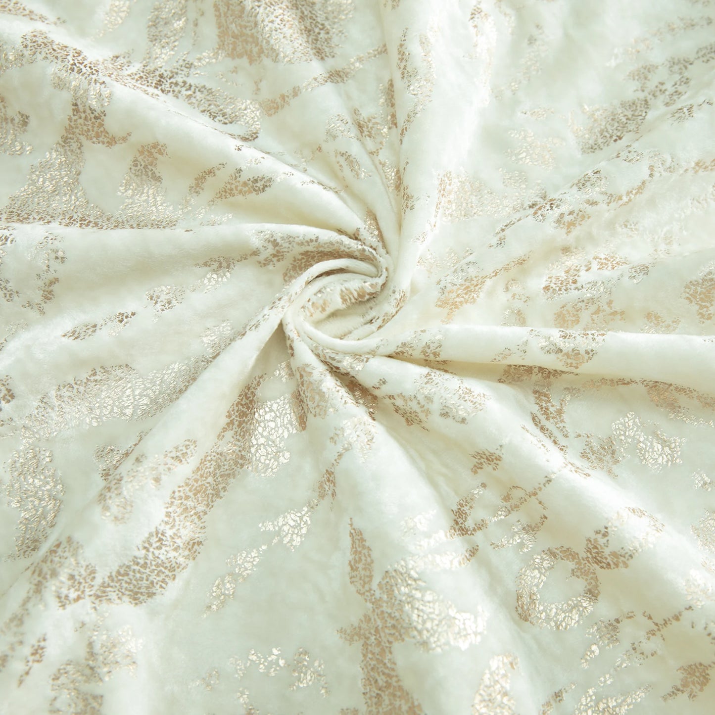 Custom-Made Gold Foil Velvet Waterfall Valance -- Ivory White.webp