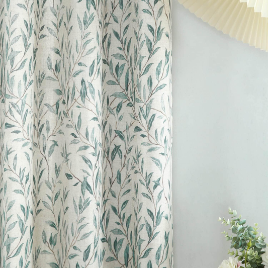 Custom-Made Botanical Leaf Print Linen Light Filtering Curtains
