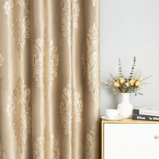 Custom-Made Vintage Gold Foil Velvet Room Darkening Curtains
