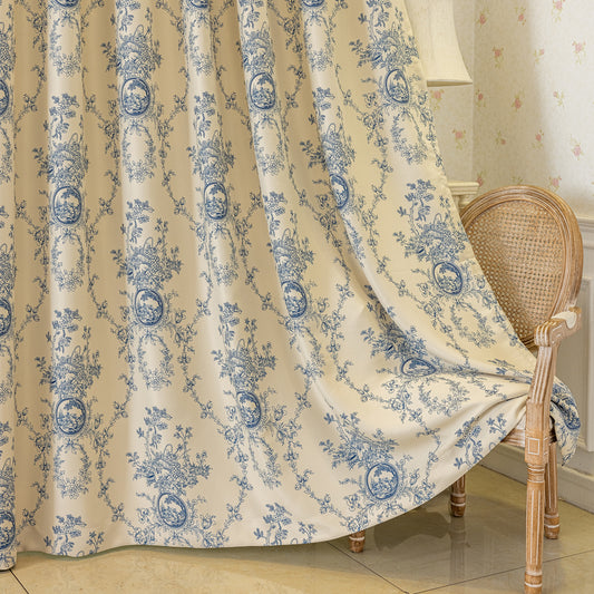 Custom-Made Vintage Floral Toile Room Darkening Curtains