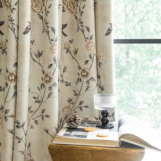 Custom-Made Vintage French Rose Floral Print Room Darkening Curtains