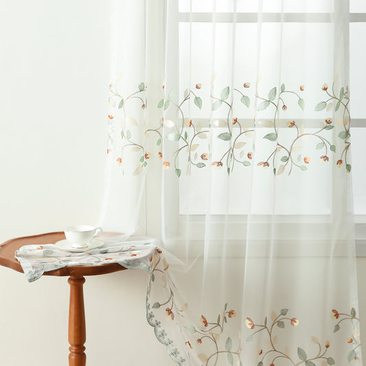 Custom-Made Botanical Vine Embroidered Sheer Curtains