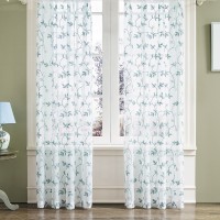 VOGOL Semi-shade Linen Elegant Embroidery Solid White Sheer Window Curtains/Drapes/Panels/Treatments ,Set of 2