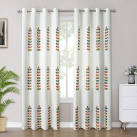 VOGOL Faux Linen Curtains 96 inch Long, Print Colorful Leaves Light Filtering Window Treatment Set for Hallway, Grommet Privacy Drapes for Nursery Room Divider, White, 2 Panels