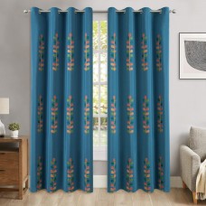 VOGOL Light Filtering Curtains for Bedroom, Leaves Patterned Restful Country Drapery 84 inch Long 2 Panels, Privacy Window Treatment for Guest Room, Dark Blue, 52 x 84
