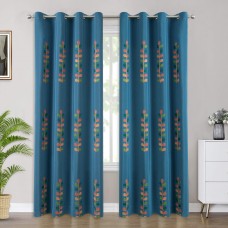 VOGOL Dark Blue Curtains for Bedroom, Colorful Leaves Print Grommet Top Drapery Panels for Living Room, Farmhouse Window Treatment Set 96 Inch Length for Hallway Closet 2 Panels, 52 x 96