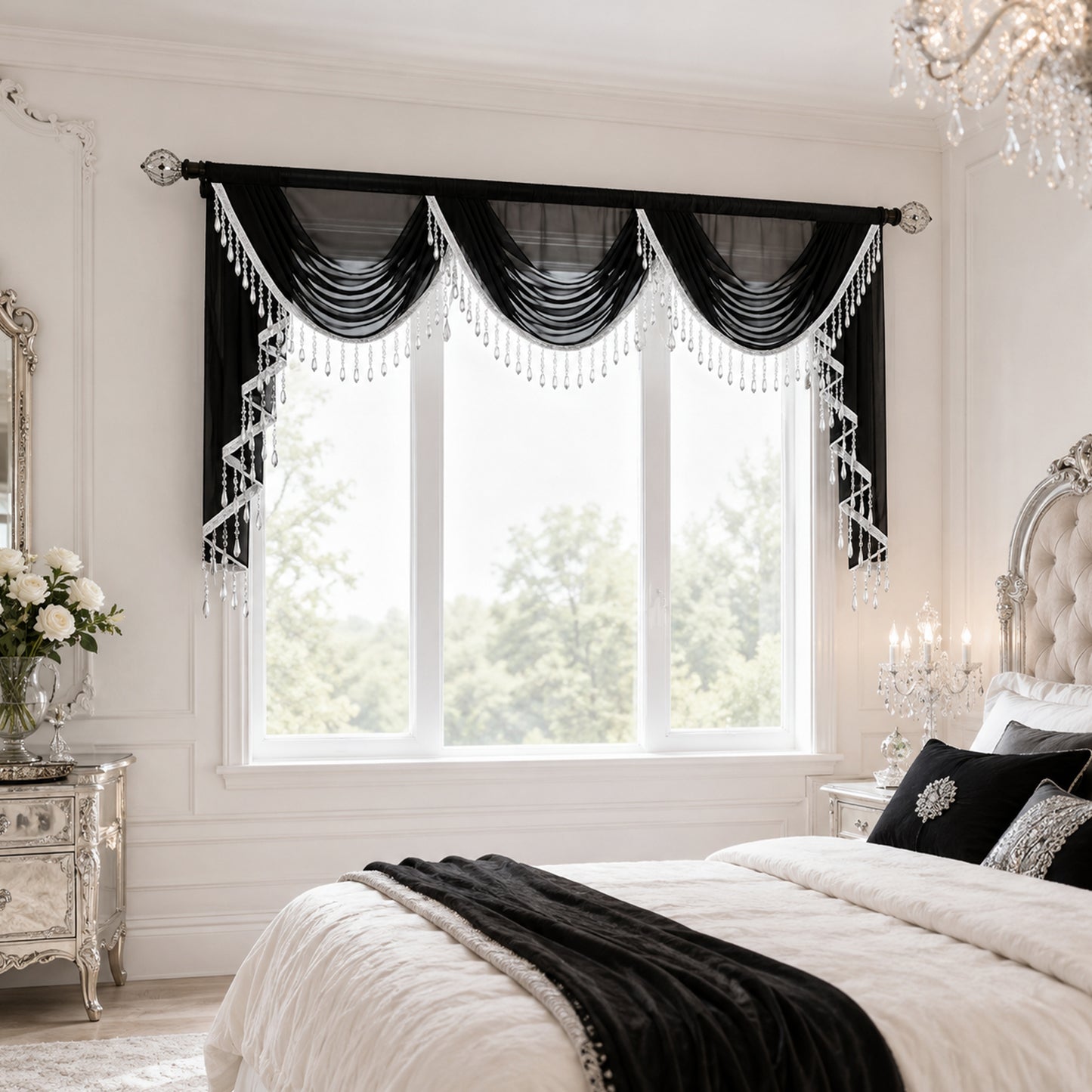 Custom-Made Solid Sheer Waterfall Valance
