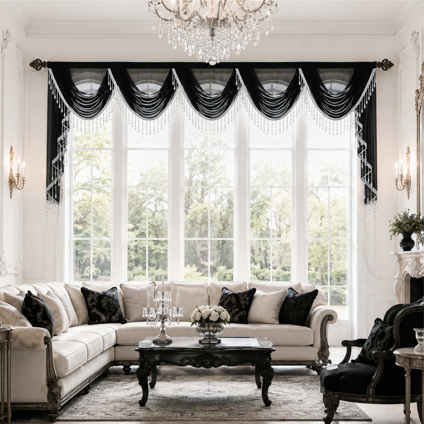 Custom-Made Solid Sheer Waterfall Valance