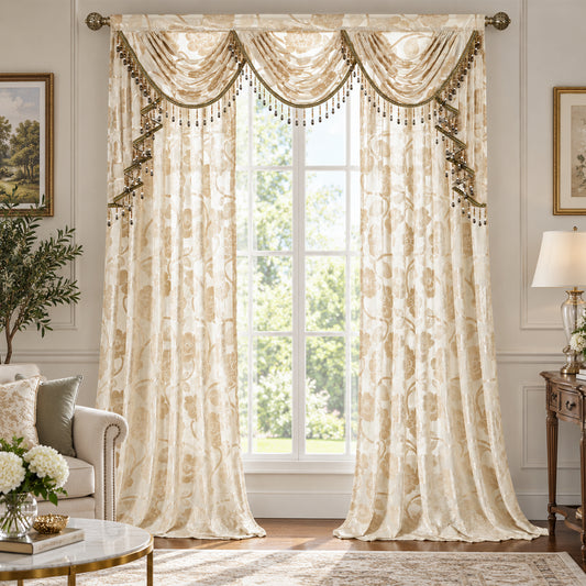 Custom-Made Vintage Jacquard Sheer Waterfall Valance