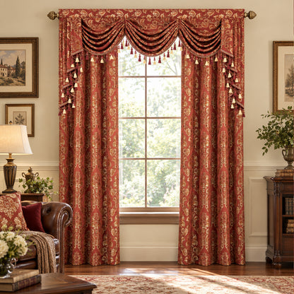 Custom-Made Damask Jacquard Waterfall Valance