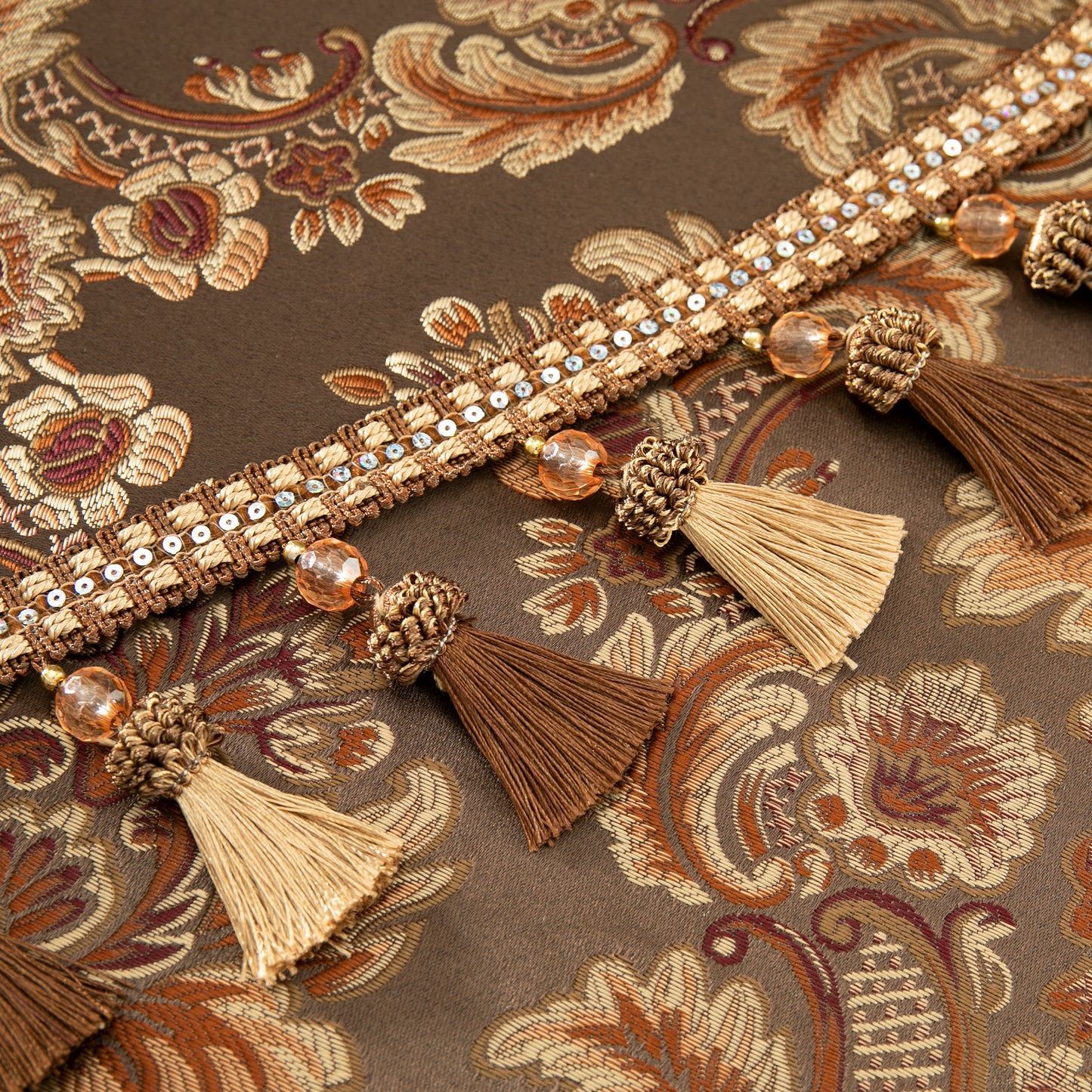 Custom-Made Damask Jacquard Waterfall Valance