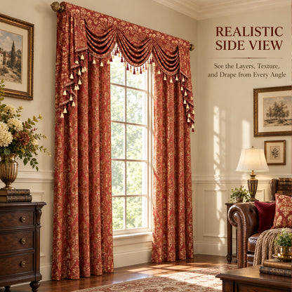 Custom-Made Damask Jacquard Waterfall Valance