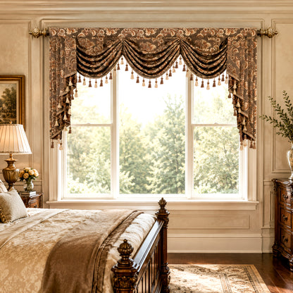 Custom-Made Damask Jacquard Waterfall Valance