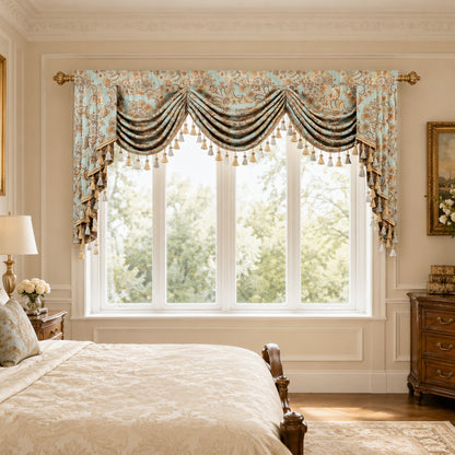 Custom-Made Damask Jacquard Waterfall Valance