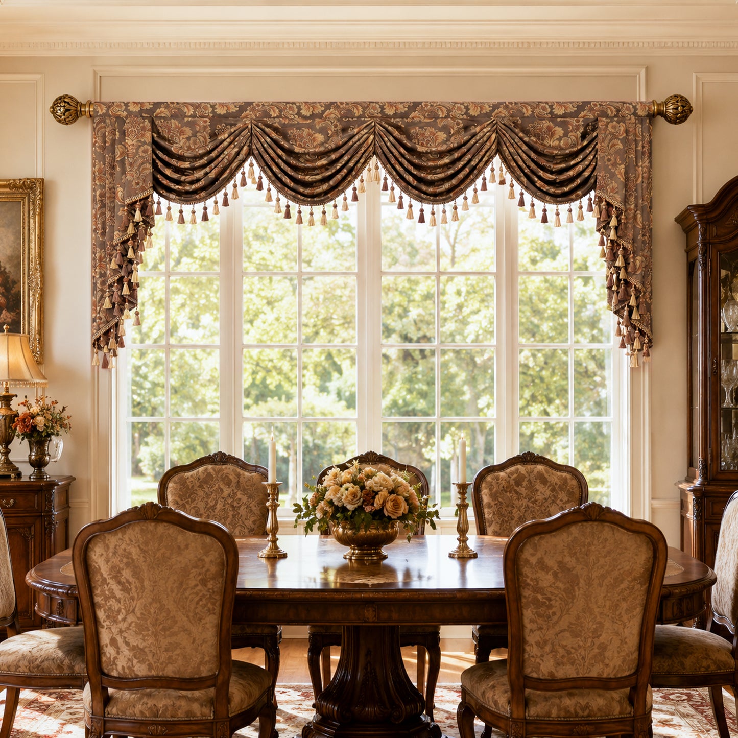 Custom-Made Damask Jacquard Waterfall Valance