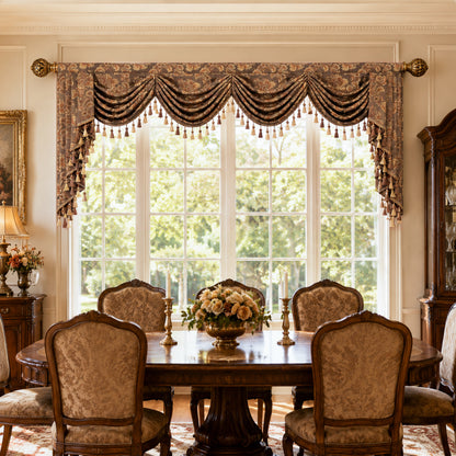 Custom-Made Damask Jacquard Waterfall Valance
