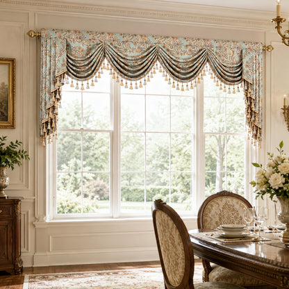 Custom-Made Damask Jacquard Waterfall Valance