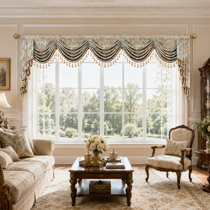 Custom-Made Damask Jacquard Waterfall Valance