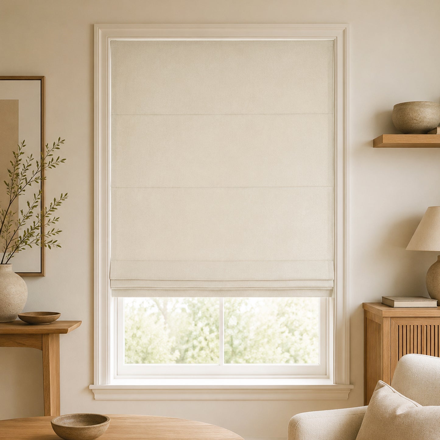 Custom-Made Cordless Textured Linen-Look Roman Shades