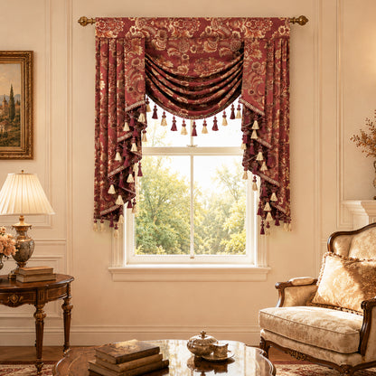 Custom-Made Damask Jacquard Waterfall Valance