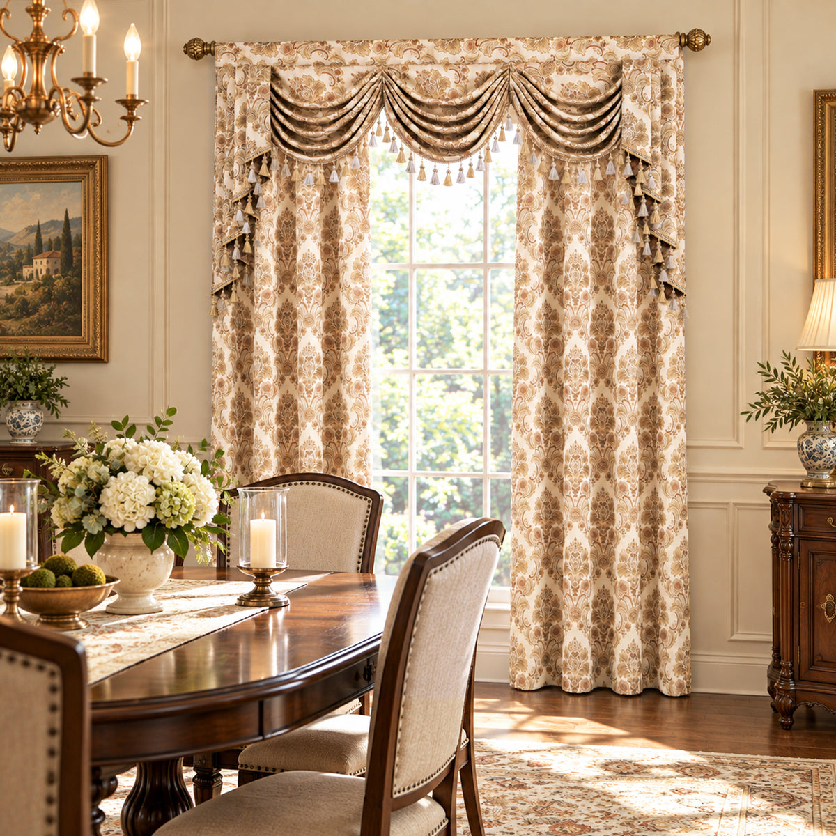 Custom-Made Damask Jacquard Waterfall Valance