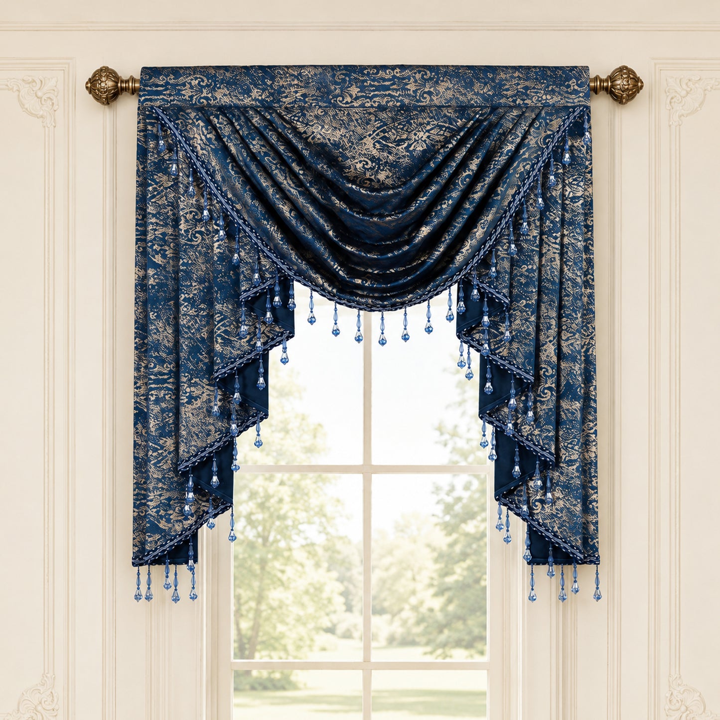 Custom-Made Gold Foil Velvet Waterfall Valance