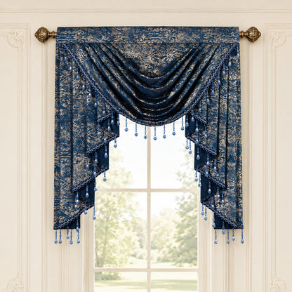 Custom-Made Gold Foil Velvet Waterfall Valance
