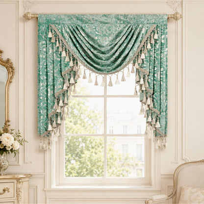 Custom-Made Gold Foil Velvet Waterfall Valance