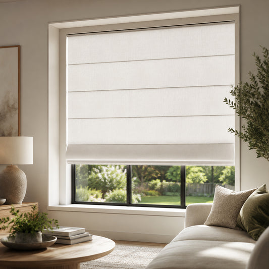 Custom-Made Cordless Light-Filtering Textured Fabric Roman Shades