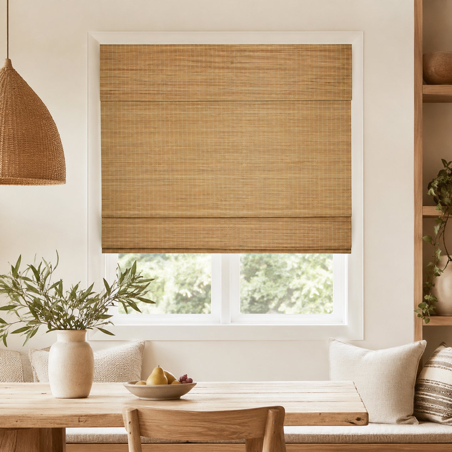 Custom-Made Cordless Natural Bamboo Roman Shades