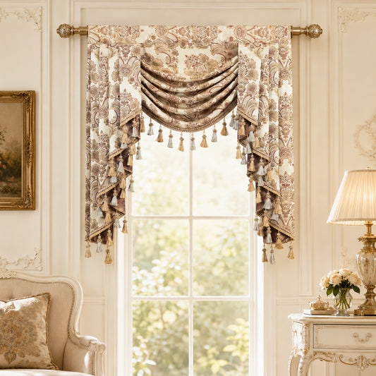 Custom-Made Damask Jacquard Waterfall Valance