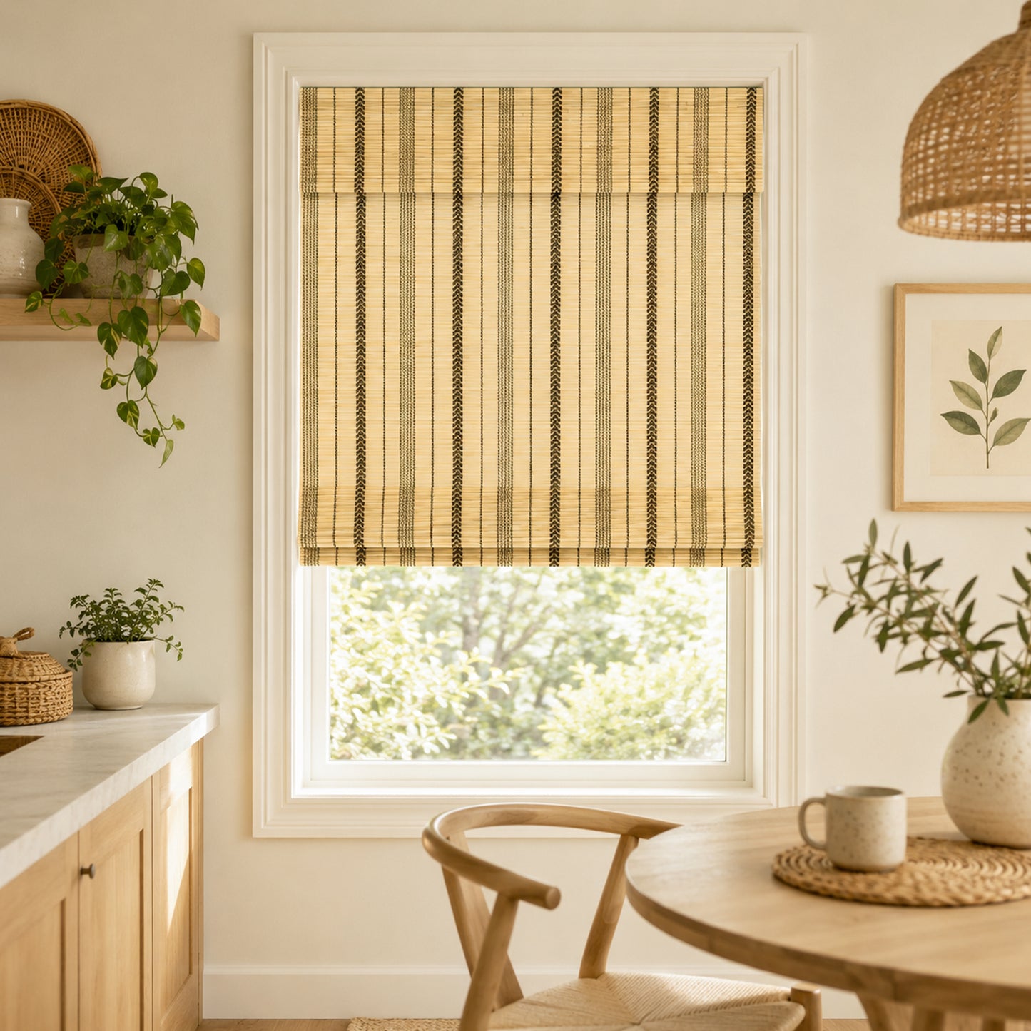 Custom-Made Cordless Natural Bamboo Roman Shades