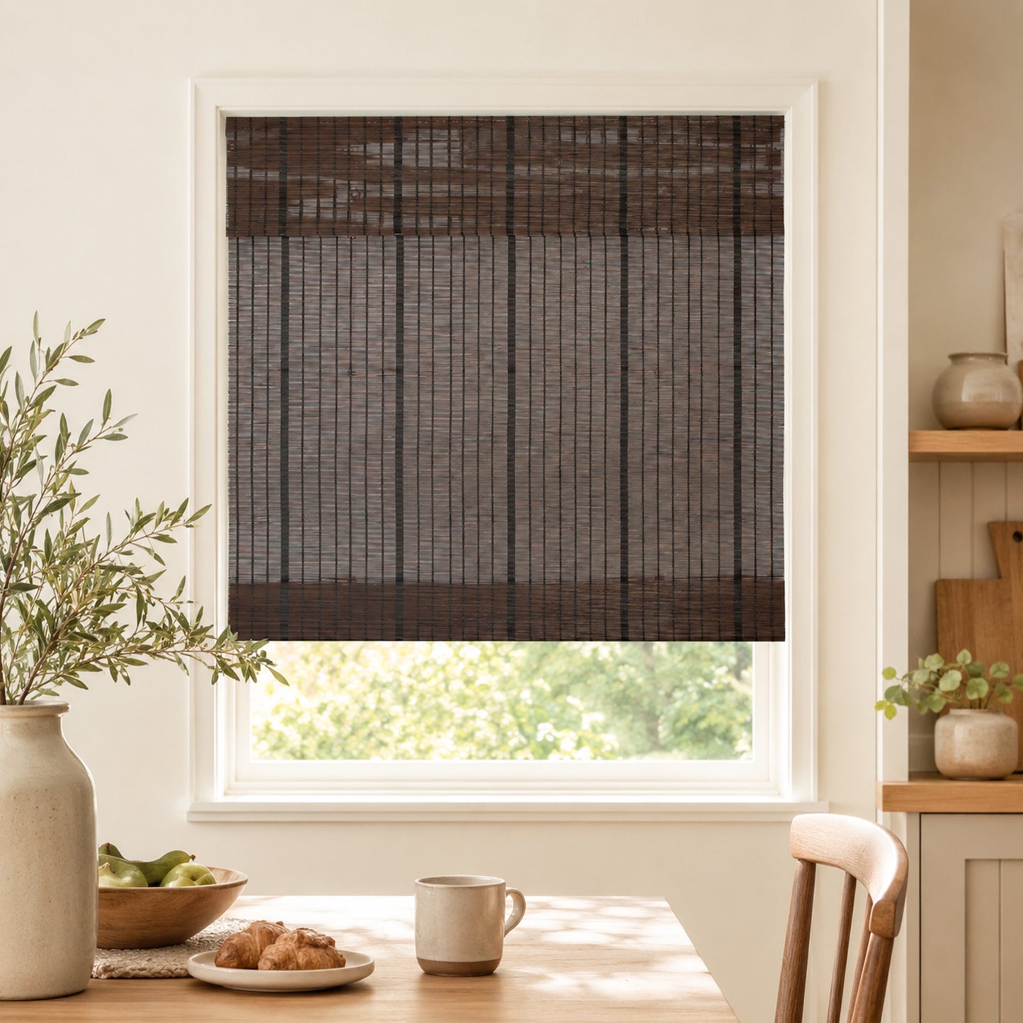 Custom-Made Cordless Natural Bamboo Roman Shades