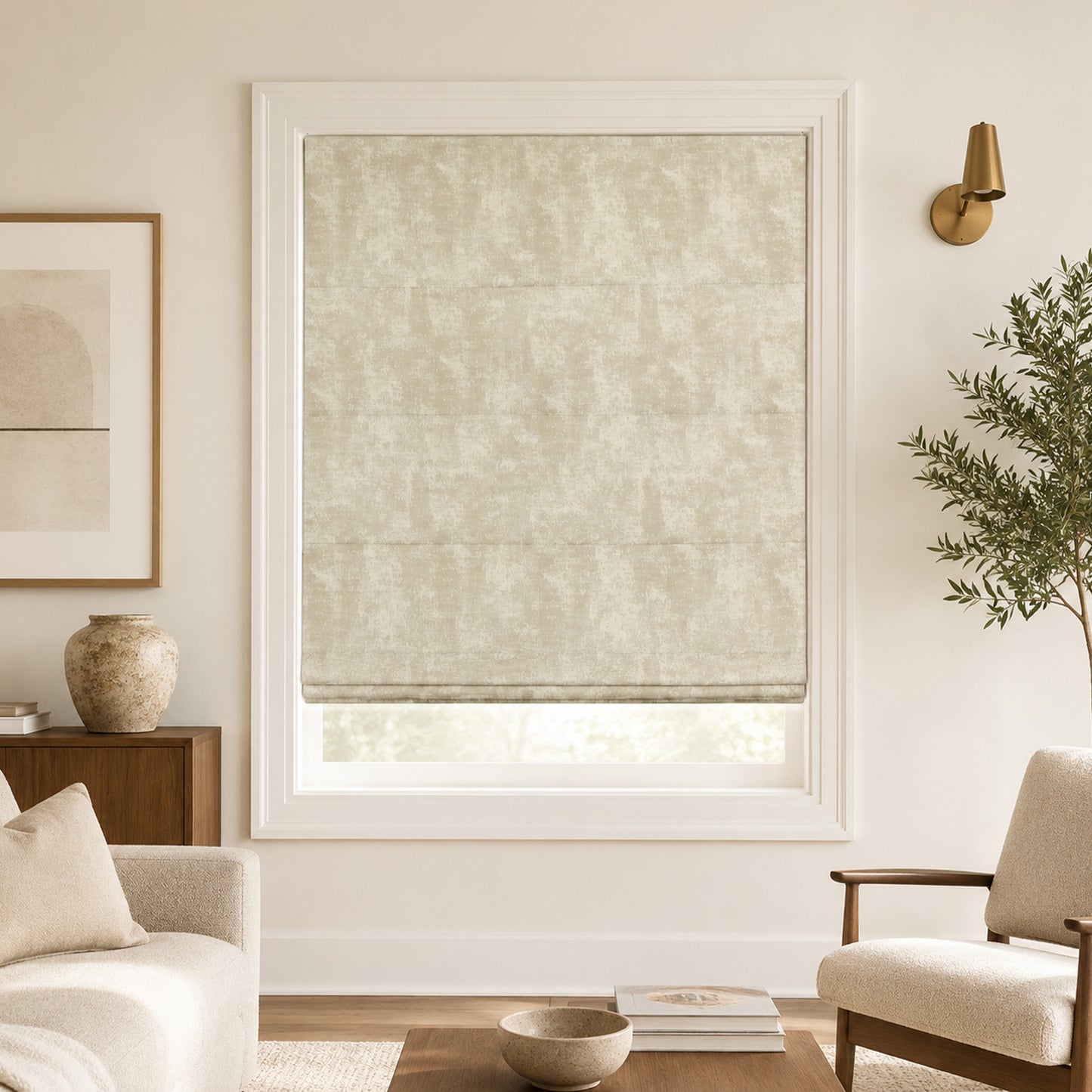 Custom-Made Cordless Textured Linen-Look Roman Shades