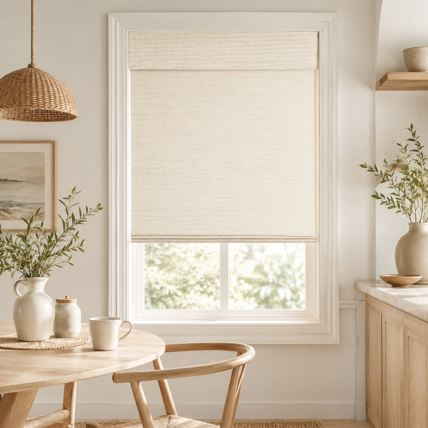Custom-Made Cordless Natural Bamboo Roman Shades