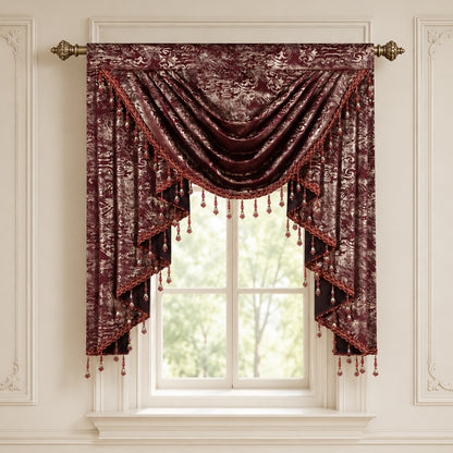 Custom-Made Gold Foil Velvet Waterfall Valance