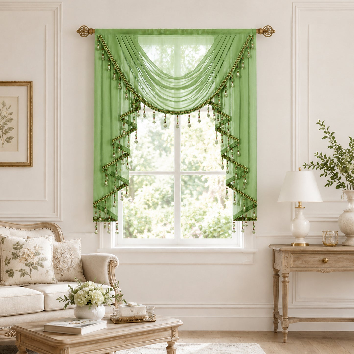Custom-Made Solid Sheer Waterfall Valance