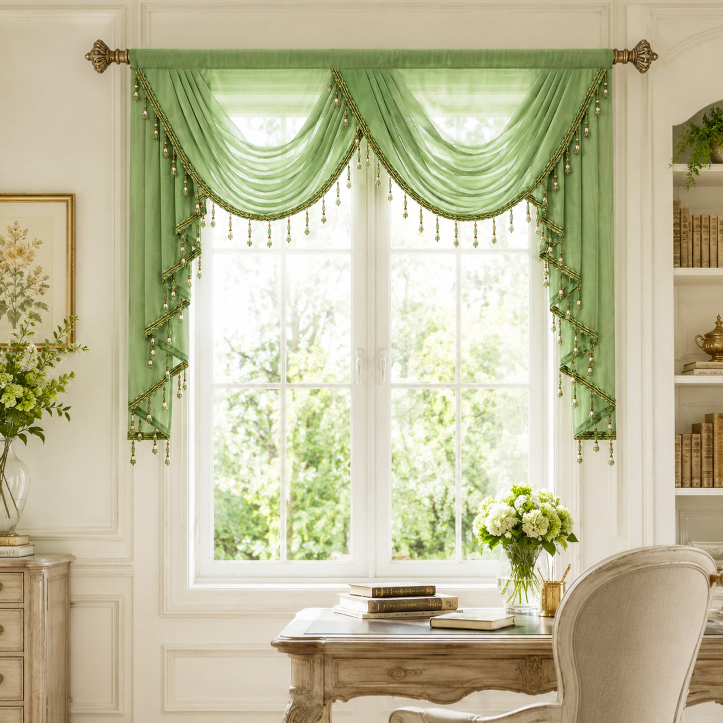 Custom-Made Solid Sheer Waterfall Valance