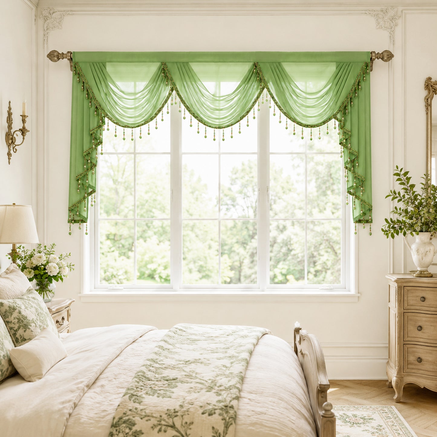 Custom-Made Solid Sheer Waterfall Valance