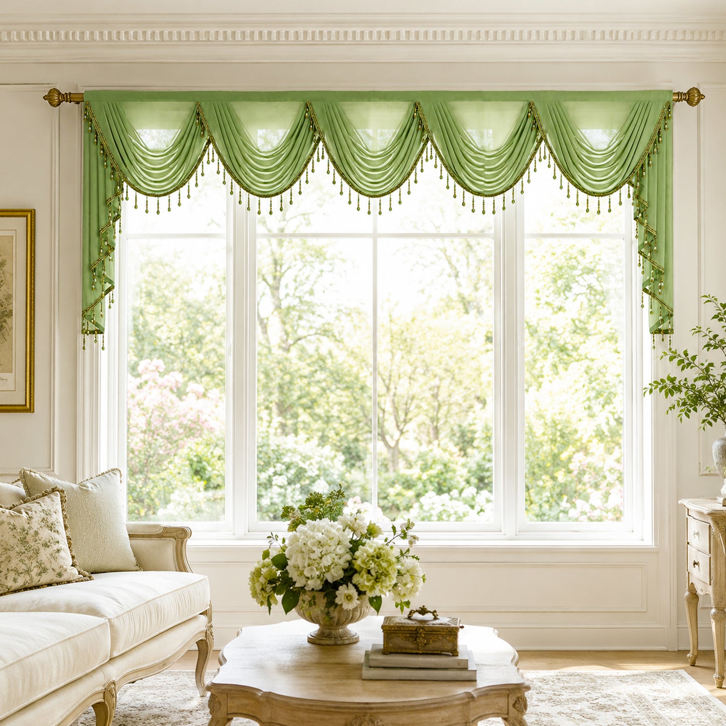 Custom-Made Solid Sheer Waterfall Valance