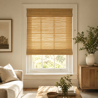 Custom-Made Cordless Natural Bamboo Roman Shades