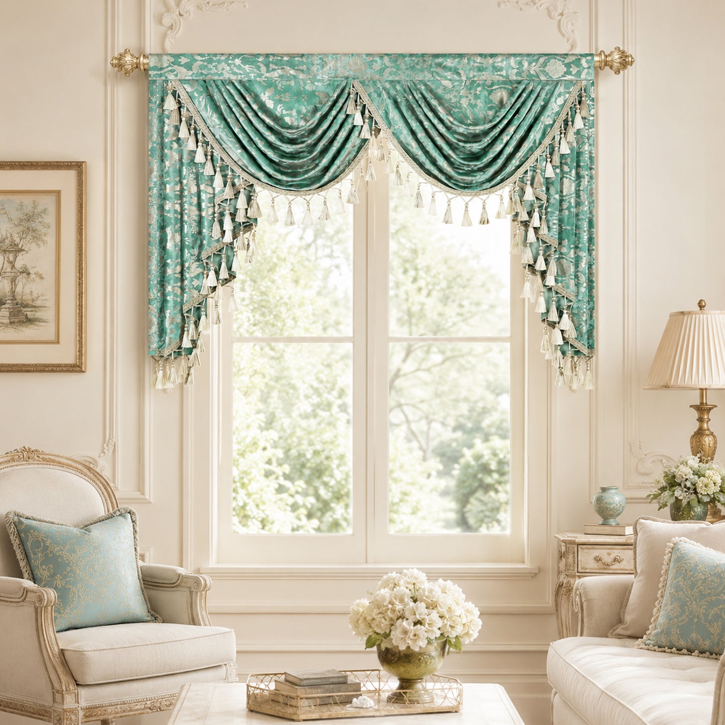 Custom-Made Gold Foil Velvet Waterfall Valance