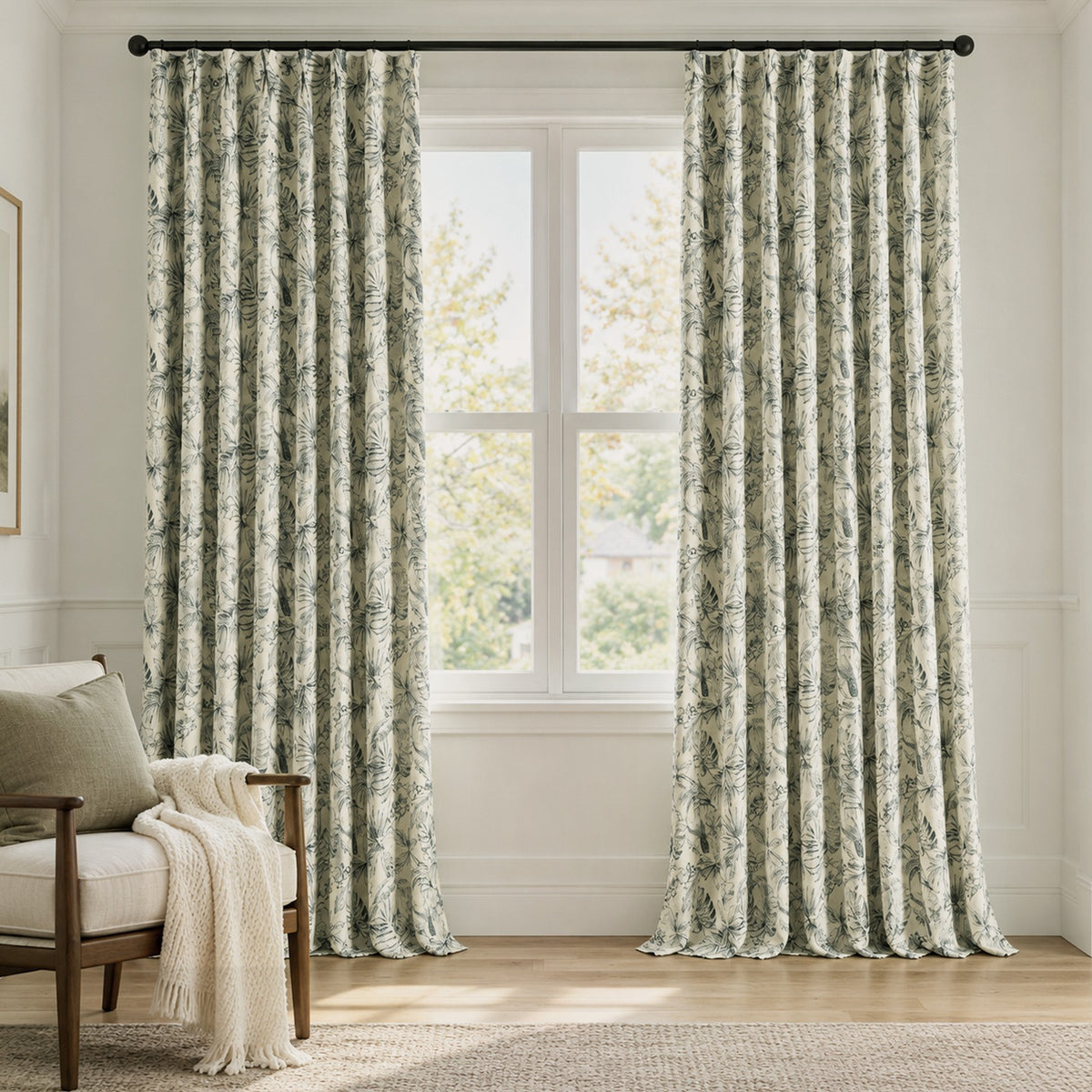 Custom-Made Vintage Floral Toile Room Darkening Curtains