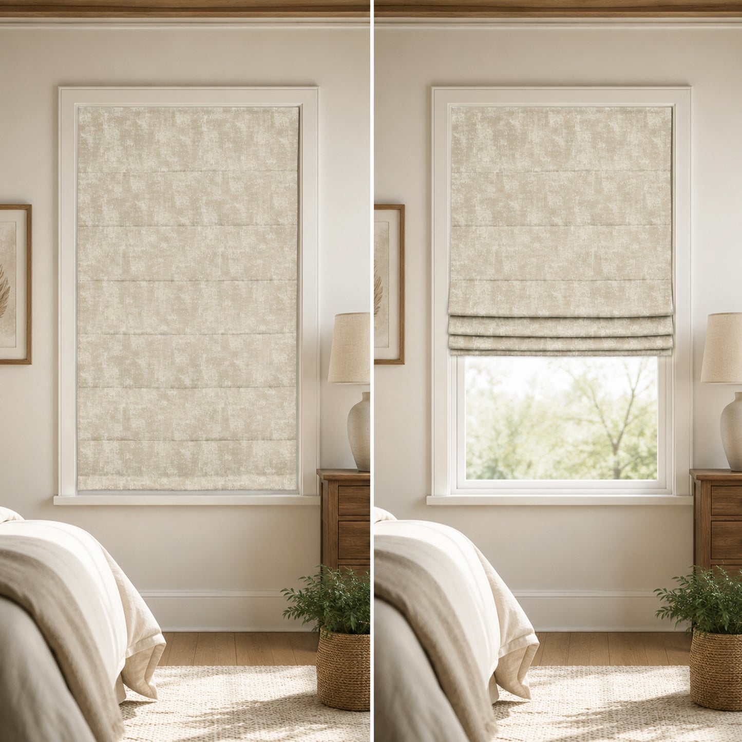 Custom-Made Cordless Textured Linen-Look Roman Shades