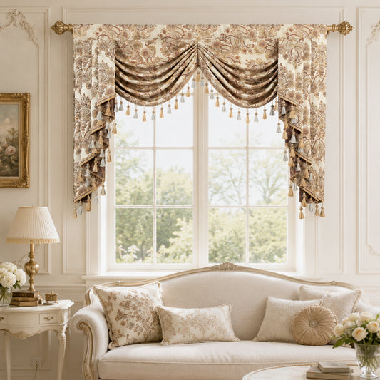 Custom-Made Damask Jacquard Waterfall Valance