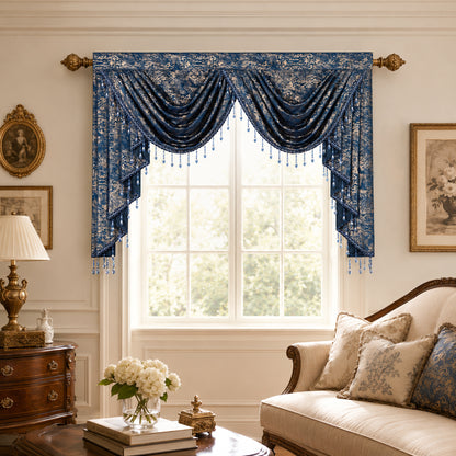 Custom-Made Gold Foil Velvet Waterfall Valance