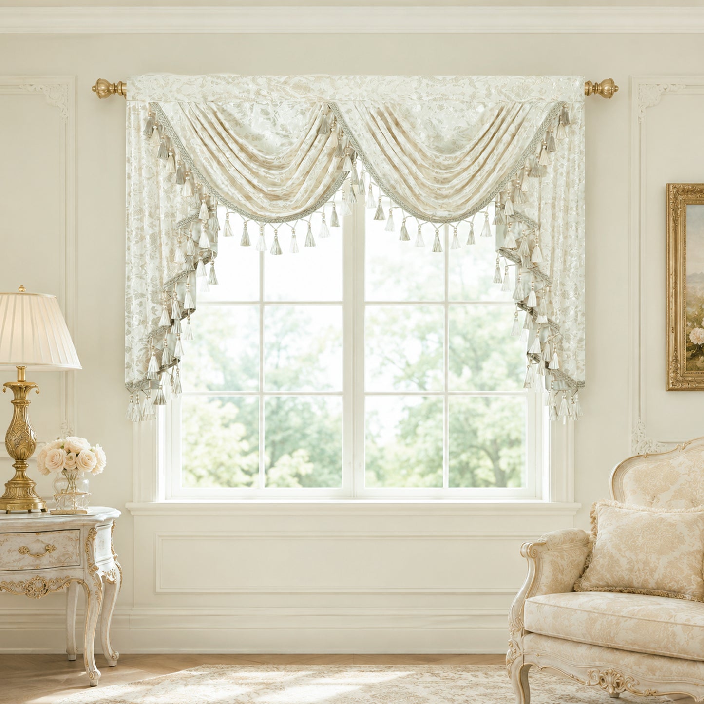 Custom-Made Gold Foil Velvet Waterfall Valance
