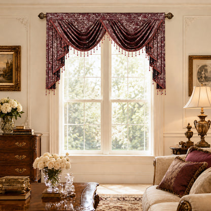 Custom-Made Gold Foil Velvet Waterfall Valance
