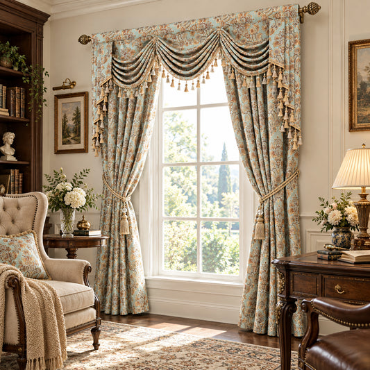 Custom-Made Damask Jacquard Waterfall Valance