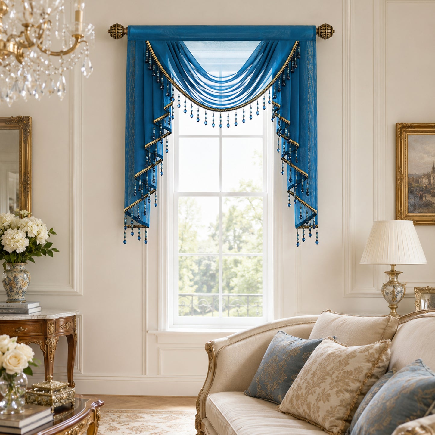 Custom-Made Solid Sheer Waterfall Valance